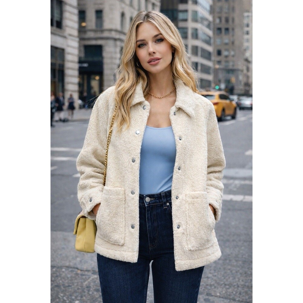 Sanctuary Cream Sherpa Snap Button Teddy Coat